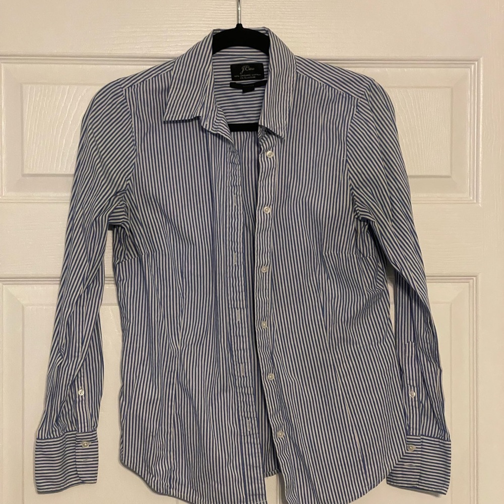 J. Crew Navy and White Striped Casual Shirt